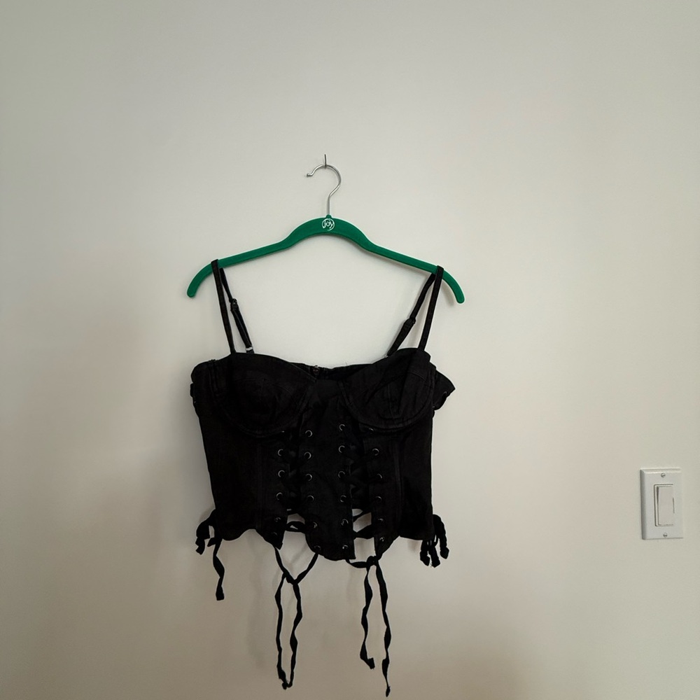 Black Lace-Up Corset Top